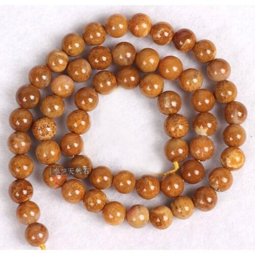 6-10mm Round Yellow Fossils Coral Jaspers Stone Beads Natural Loose Beads For Jewelry Making Beads Accessories 15'' Women Gift