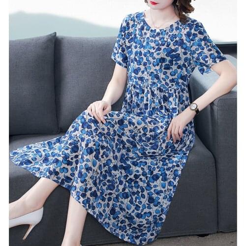 2021 Summer Loose Silk Print High Quality Midi Dresses Vintage 4XL Plus Size Runway Maxi Dresses Elegant Women Bodycon Vestidos
