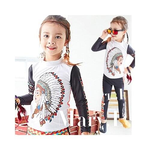 Cute Indian Cartoon Girls Swimsuit Rash Guard Set Long Sleeve Childrens Swimwear Kids Bathing Suits Beachwear Summer 2-11 Year