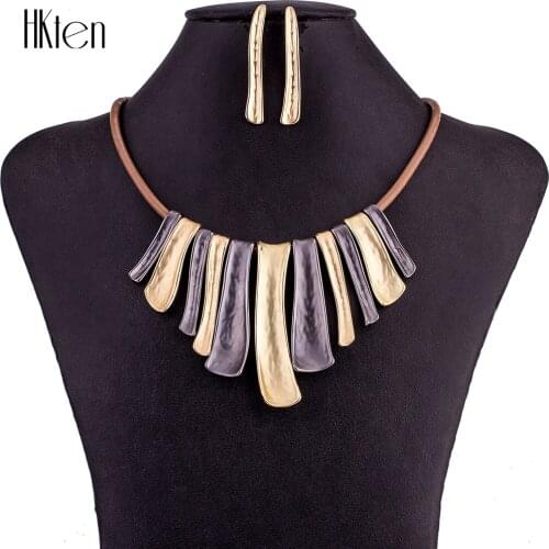 MS1504861 High Quality Jewelry Sets Friendly Alloy Womans Necklace Earring Set Lead&Nickle Free Leather Cord Two-Tone