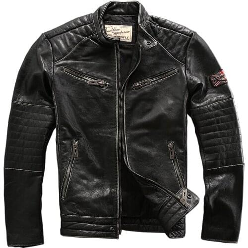 AVIREXFLY New 2020 Male Cowhide motorcycle rider jacket genuine cow leather clothing male leather rider outerwear