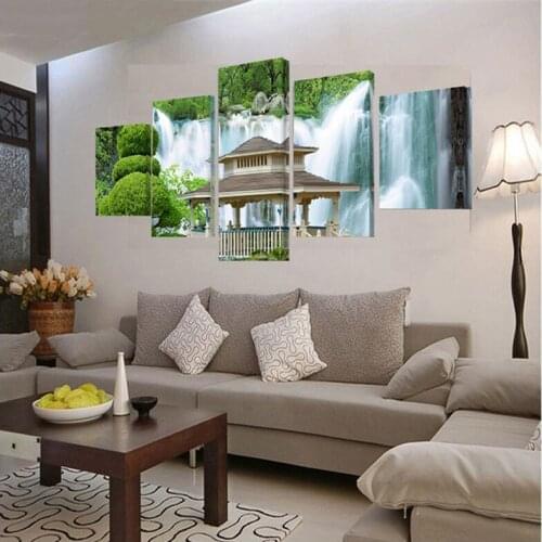 Full Square Round Drill mosaic 5D Diy diamond painting 5pcs Scenery Waterfall pavilion Diamond Embroidery Home DecorationZP-2960