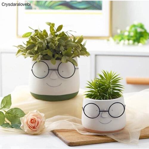 Nordic Style Green Planter Home Cement Flower Pot With Tray Personality Cute Succulent Green Sill Potted Planter