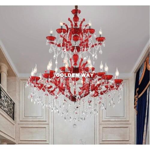 Newly Modern Red Lustre Crystal Chandeliers 27L Lighting Fixture Crystal Light Lustres De Cristal Chandelier D105cm Red Lights
