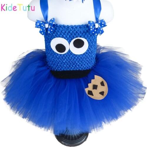 Cartoon Cookie Tutu Dress Baby Newborn Girls Royal Monster Costume 1-12Y Kids Birthday Halloween Party Dresses Child Carnival