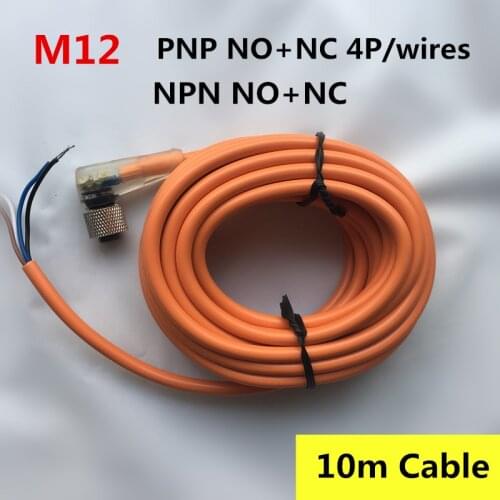 M12 sensor connectors 4 pins/ 4 wires PNP/NPN NO+NC 10m pvc cable angle type with LED indicator waterproof connector plug