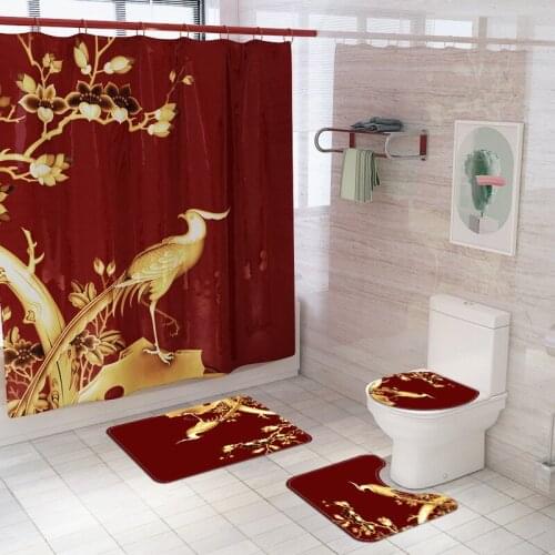 Printed Absorbent Bath Mat WC Rug Shower Floor Carpets Non Slip Mats Set for Toilet Waterproof Shower Curtain Washroom Feet Rugs