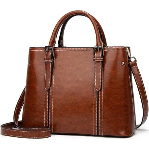 Women Handbags Autumn And Winter New Female Fashion Oil Wax Leather Shoulder Bag Medium Size Retro Trend Messenger OL Wild Totes