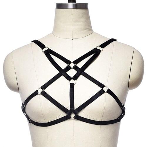 Goth Crop Top Body Harness Cage Hollow Bra Women Rave Bondage Harness Adjust Sexy Lingerie Strap Bra
