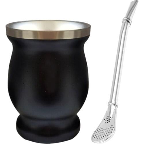 1Set Double Wall 8oz Stainless Steel Bombillas Yerba Mate Tea Cup Insulation Gourd Tea Cup Mate Straw Set Kitchenware