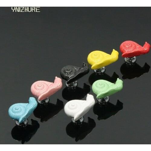 1pcs Creative Snail Ceramic Door Knobs Home Drawer Cabinet Cupboard Children Room Pull Handle Dresser Knob With Screws