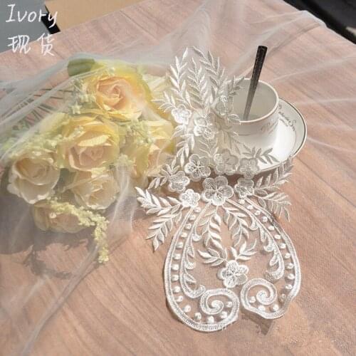 10Pcs Packed Lace Applique Motif Sewing Floral Patch Embroidered Flower for Handmade DIY Bridal Wedding Dress Decoration (Ivory)