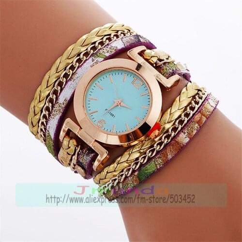 100pcs/lot 918628 color dial braided bracelet watch wrap quartz elegance weave elegance watch rose gold case wristwatch
