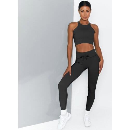 2 Pcs Yoga Suits Solid Color Breathable Yoga Suits Casual Gym Fitness Sets Exposed Navel Vest High Waist Hips Push Up Leggings