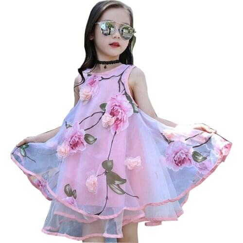 2020 Summer Girls Kids Flower Knee Sleeveless Dress Baby Children Clothes Infant Party Dresses 6 7 8 9 10 11 12 13 14 15 years