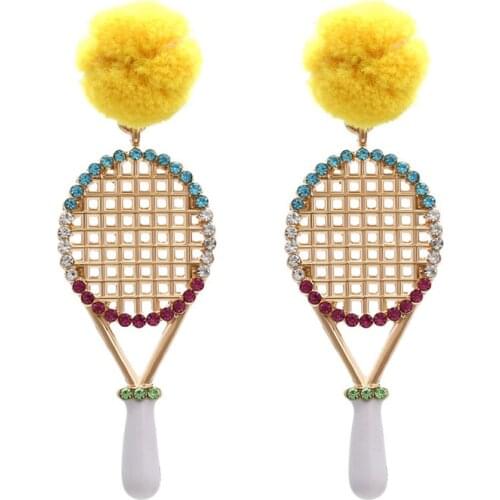 2021 Fashion Costume Jewelry Gold Plated Cute Enamel Tennis Racket Crystal Earrings Unusual Brincos Long Stud Earrings For Women
