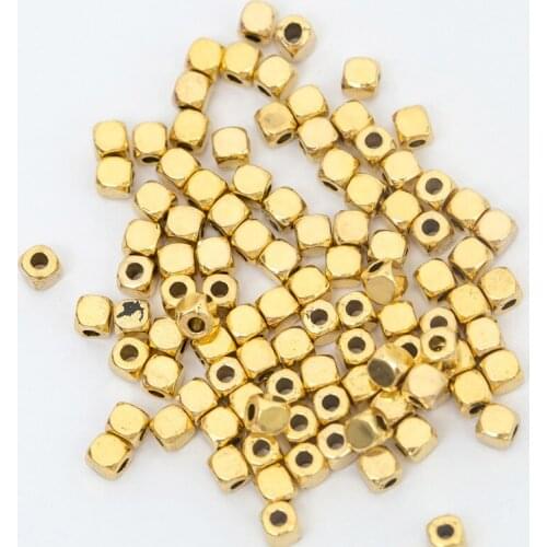 50 pcs 5*5mm Loose Spacer Cube Metal Beads For Needlework Gold Silver Tone Charms For Diy Jewelry Findings Bracelet Making