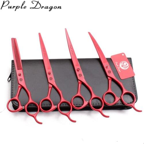 7" Purple Dragon Red Japan Titanium Dog Grooming Shears Straight Shears Thinning Shears Up&Down Curved Scissors Pet Shears Z3100