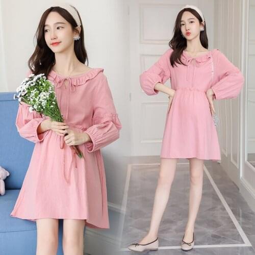 9027# Maternity Clothes Spring Autumn Cotton Long Sleeve Loose A Line Dress for Pregnant Women Pregnancy Clothes