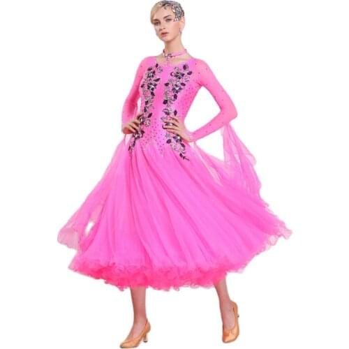 B-16204 Hot pink ballroom dress waltz modern dance dress Rhinestones standard ballroom dancing clothes tango competition dress
