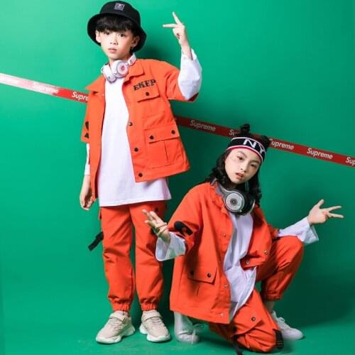Kids Hip Hop Clothing Cargo Pants Short Sleeve Jacket Coat Jazz Dance Costume for Girls Boys Ballroom Dancing Clothes Streetwear