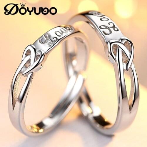 DOYUBO New Fashion 925 Sterling Silver Rings For Women & Men Adjustable Size Real Solid Silver Lovers Rings Fine Jewelry VB230