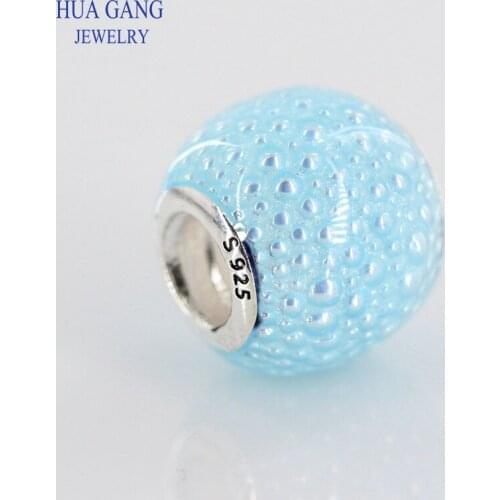 Fine 100% 925 Sterling Silver sea blue enchantment bead fits for Pandora bracelet DIY jewelry making