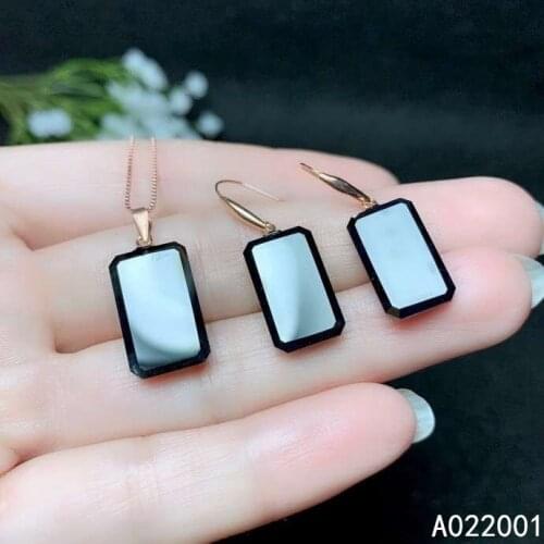 KJJEAXCMY fine jewelry natural sapphire 18K Gold women pendant necklace earrings set support test popular