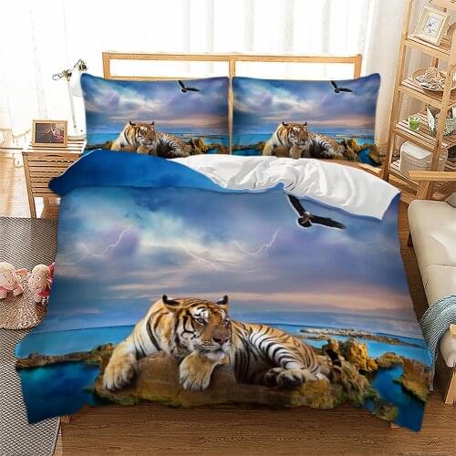 Tiger Bedding Set 3D Print Duvet Cover with Pillowcase Blue Ocean Nature View Bed linen Twin Full Queen King Size Bedclothes 3pc