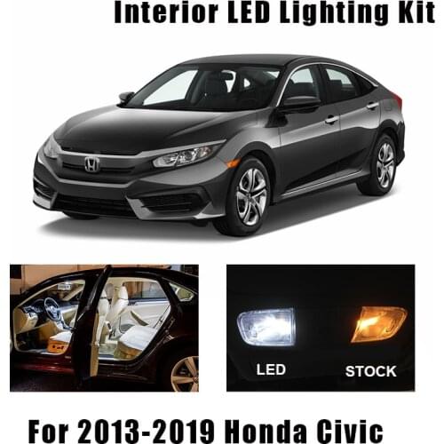 9pcs White LED Interior Light Reading Bulbs Kit Fit For 2013 2014 2015 2016 2017 2018 2019 Honda Civic Map Dome License Lamp