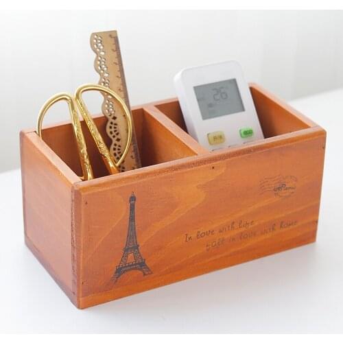 Creative home solid wood box remote controller box/pen hoders holder 2 layer pen container gift office organizer School supplies