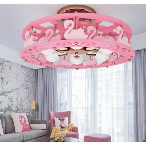 Cartoon Creative Swan ceiling lamp Girl Bedroom Princess bedroom children room light modern personality pink LED ceiling lamp