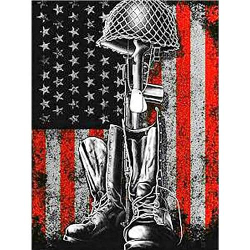 Round Full Drill Diamond Painting Usa Flag Army Boots Helmet DIY Needlework Mosaic Embroidery 5D Cross Stitch Picture