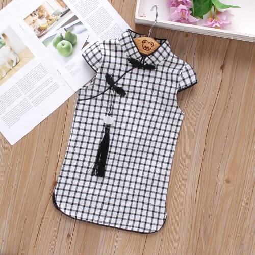 Summer Girls Dress Childrens Tang Style Simple Lattice Printing National Style Short Sleeve Cheongsam Baby Girl Clothes 0-18M