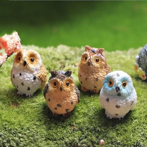 Cute Artificial Owl Figurines Miniatures Lovely Birds Fairy Garden Home Resin Crafts Decorations