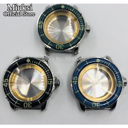 Miuksi 45mm case luminous ceramic bezel fit ETA 2836 Miyota 8205 8215 821A Mingzhu DG 2813 3804 seagull 1612 Movement