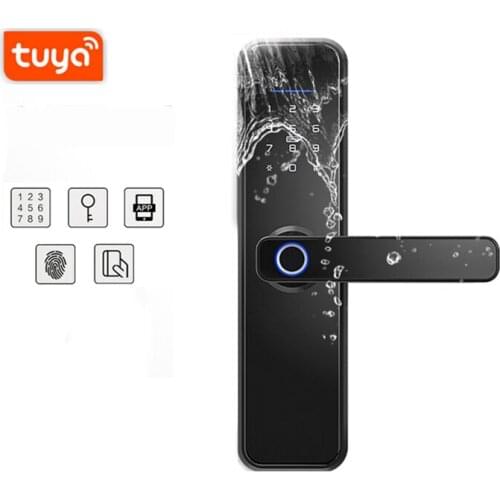 Mobile Tuya APP Smart Lock Waterproof Fingerprint Wifi Door Lock Keypad RFID Card Mechanical Key Unlock Smart Home Entrance Lock