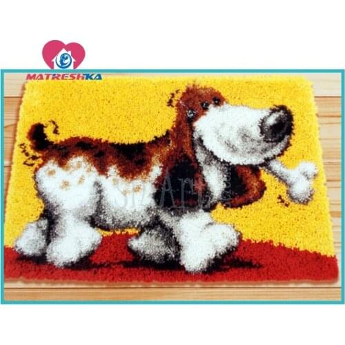 Cartoon dog carpet embroidery hook latch hook rug do it yourself needlework button package stramin for carpet embroidery Latch