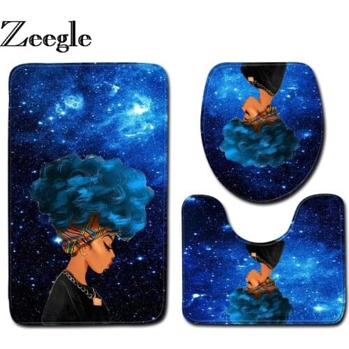 Zeegle Africa Woman Pattern 3pcs Bath Mat Set Bathroom Rug Set Non-slip Mats For Bathroom Toilet Bath Rugs Soft Bathroom Carpets