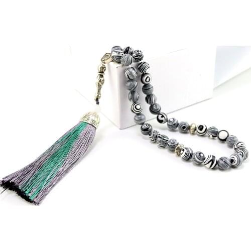 Tasbih Natural malachite stone Metal tassel 33 66 99 prayer beads islamic fashion stone Muslim Rosary