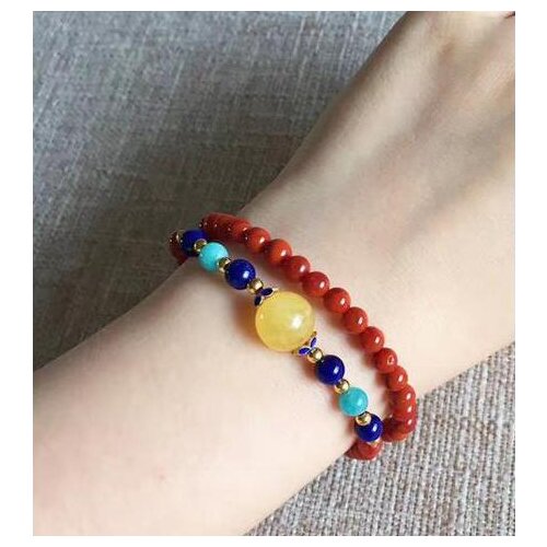 Naturally Unoptimized South Red Two-Loop Multi-Breasure Bracelet Amber Beeswax Female With Pearl Lapis Amazonite
