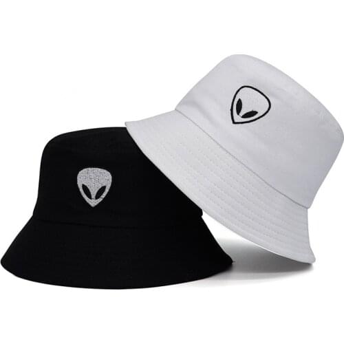 Embroidered Alien Bucket Hat Men Woman Foldable Cotton Beach Sun Hat Street Headwear Fisherman Outdoor Cap Hat 2021 Fashion