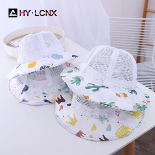 Spring New Cotton Breathable Net Dome Children Cute Cartoon Print Fisherman Hat Boy Girl Outdoor Sports Travel Sun Bucket Hat