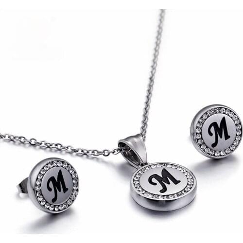Initial Color Stainless Steel Letters Pendant Necklaces & Earrings Sets For Women Bohemia 26 Capital Letters Jewelry Sets