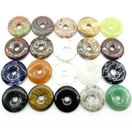 30mm natural stone Quartz crystal Turquoises lapis aventurine donut pendant for diy jewelry making necklace Accessories12PCS