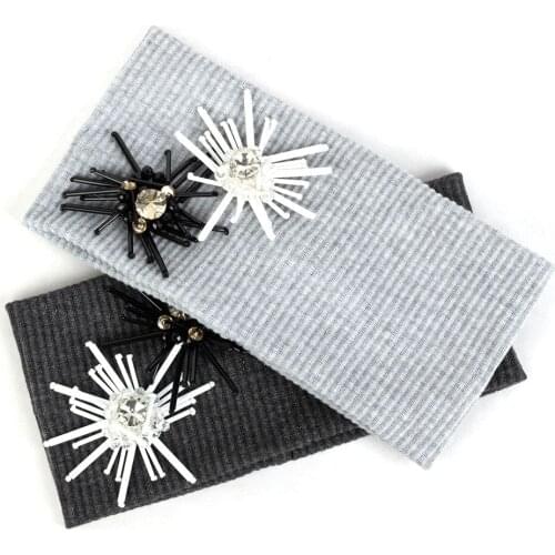 Fashion Boho Crystal Flower Accessories For Girls Women Ribbed Flat Hairband Female Cotton Elastic Headband Turban Headwear