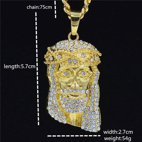 2021 Cross Border New Products Full Of Hip-hop Jesus Head Pendant Necklace Hiphop Popular Pendant Crystal Pendant Pendants Jewel