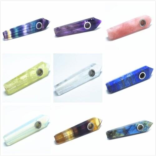 Drop shipping Crystal pipe Natural fluorite quartz wand point smoke tube citrine gemstone cigarette holder healing