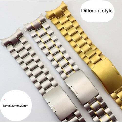 Stainless Steel Watch Band 18mm 20mm 22mm 24mm Strap Wristband Curved End Watch Strap Double Lock Buckle Replacement Wrist Belt
