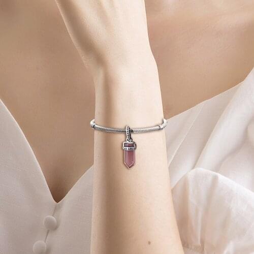 Pink Amulet Dangle Charm 925 Sterling Silver Jewelry Beads Fit Bracelets Necklaces DIY for Women Valentines Gift 021355B